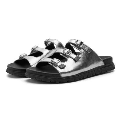 WODEN STB WOMENS Ellen Metallic Sandals 402 Black/Silver