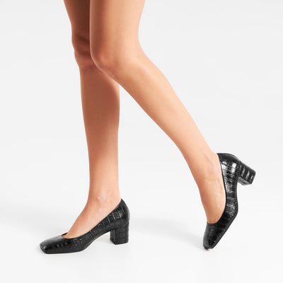 WODEN STB WOMENS Marie Low Croco Heels 020 Black