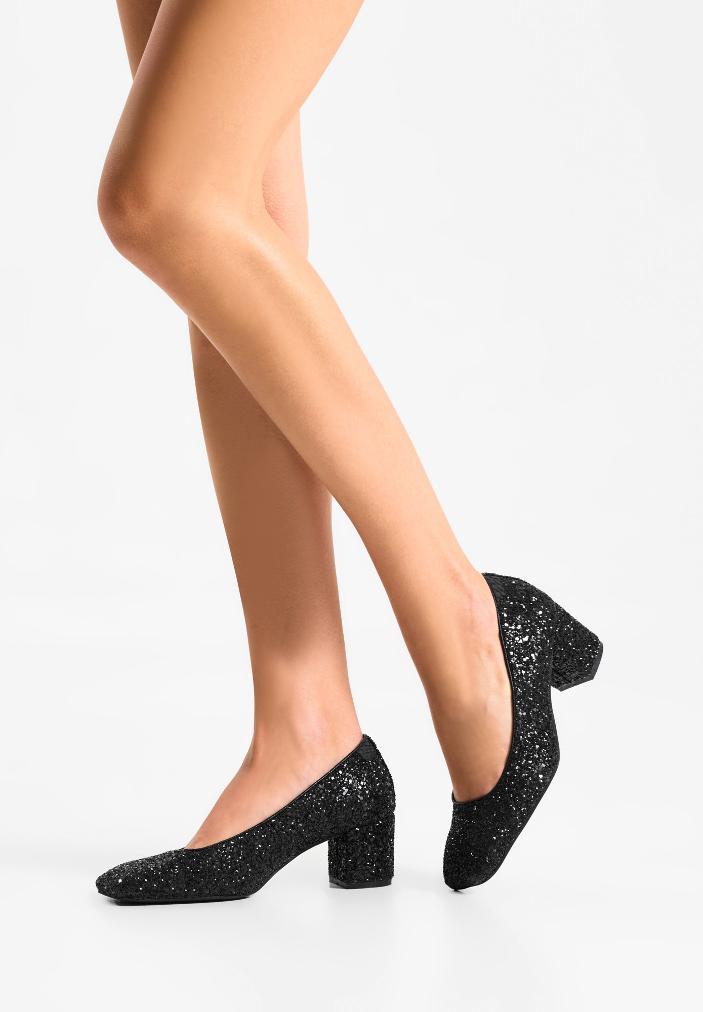 WODEN STB WOMENS Marie Low Glitter Heels 020 Black