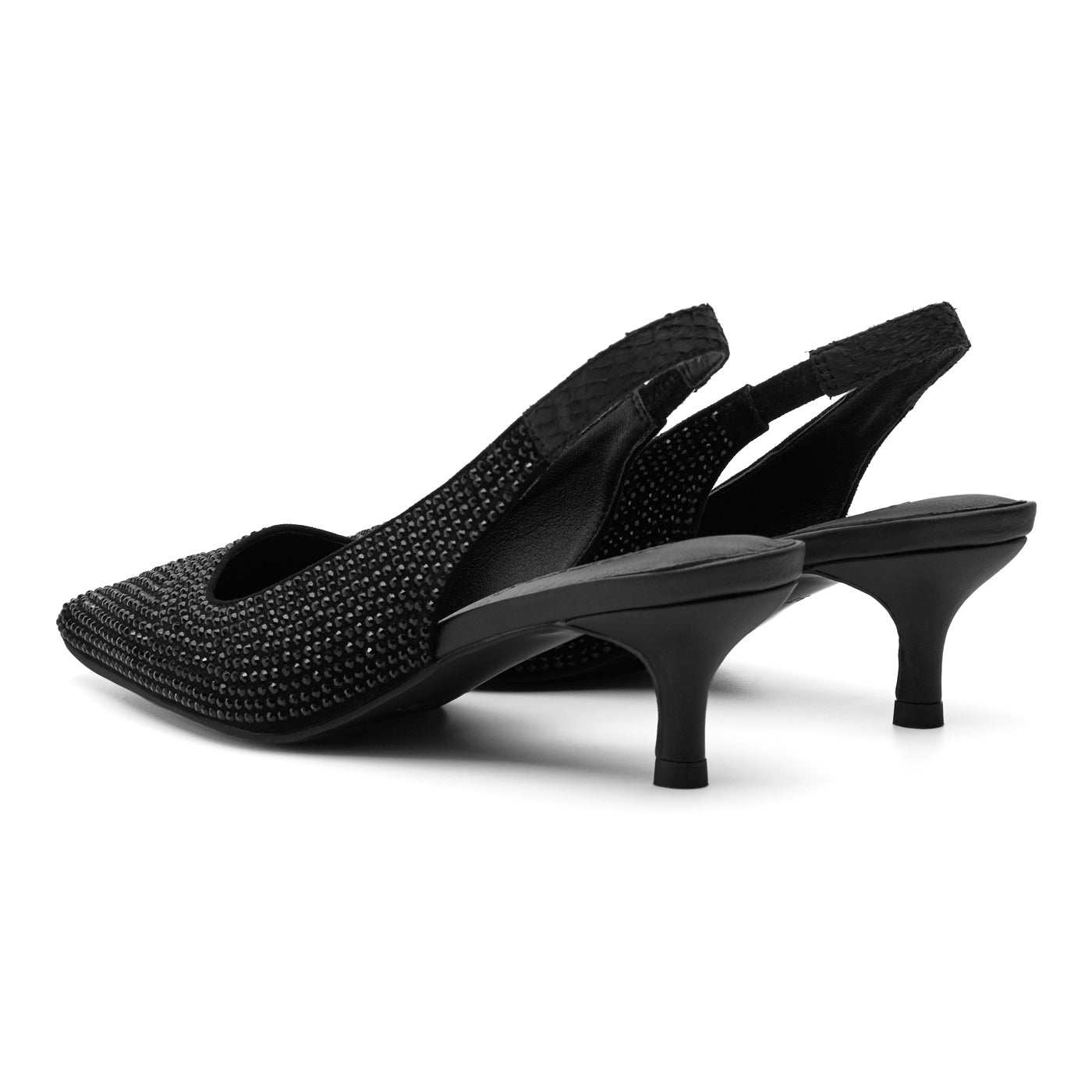 WODEN STB WOMENS Maxine Slingback Crystal Heels 021 Black/Black