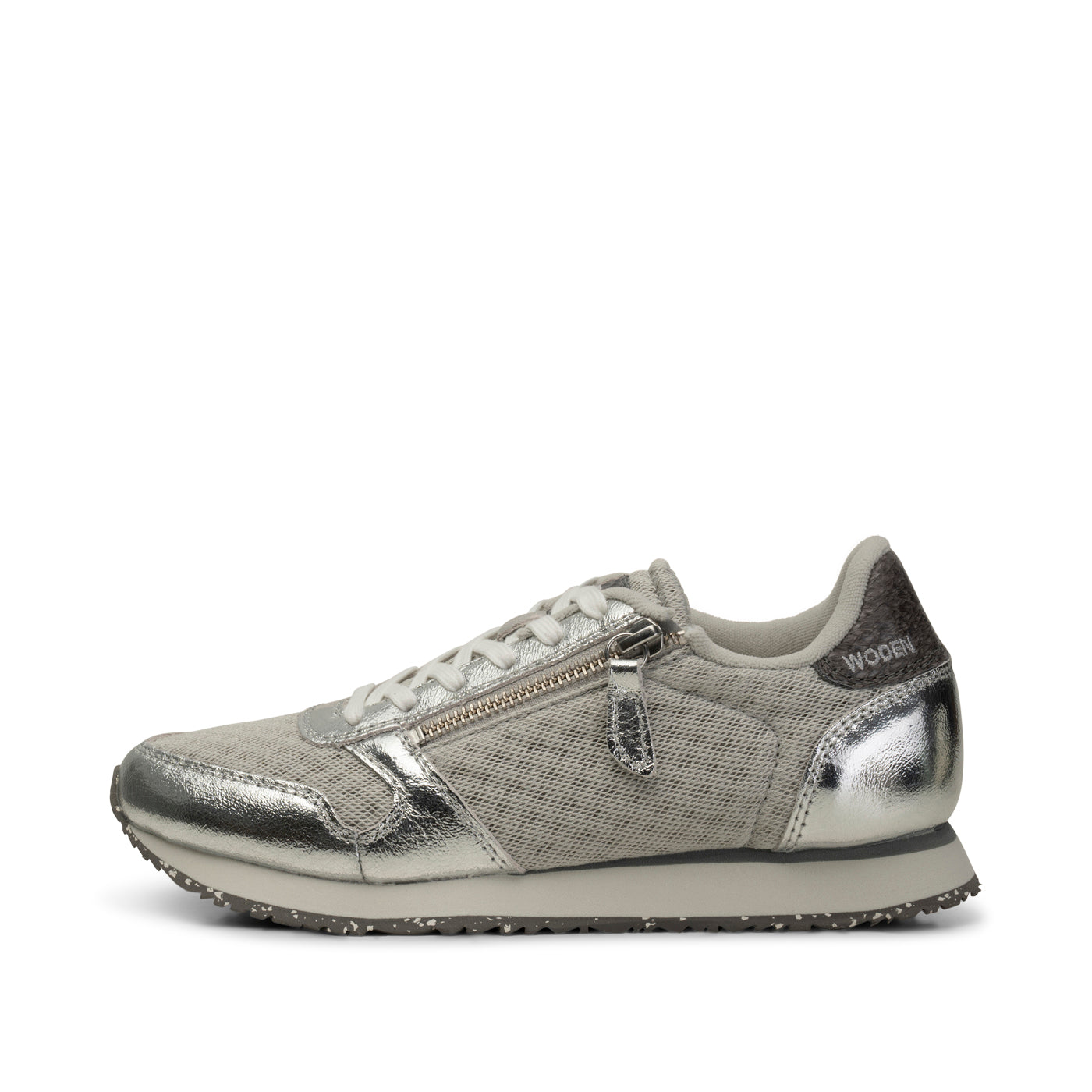 WODEN Ydun Metallic Zipper Sneakers 049 Sea Fog Grey